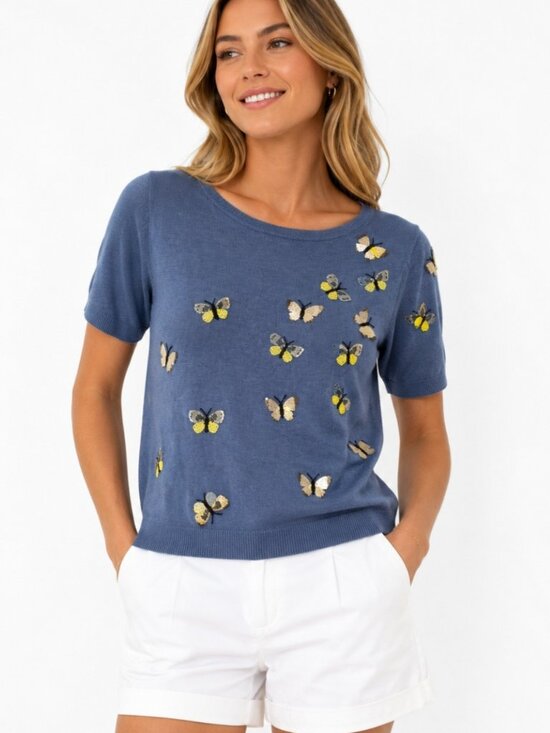 Talbots Tops - Cotton pullover butterfly embellishments short sleeve summer sweater top XL